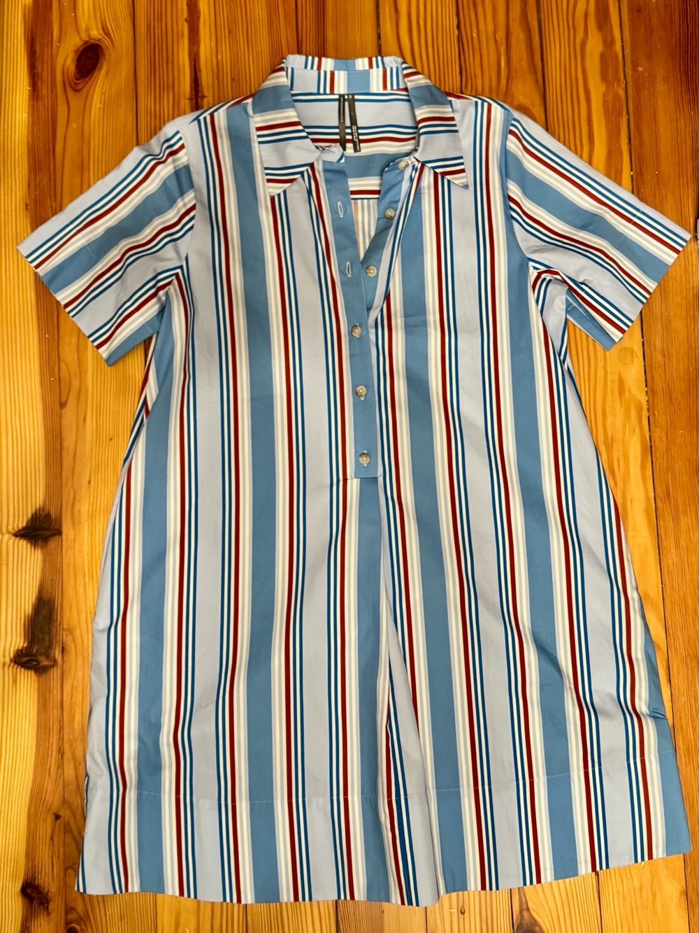 Anthropologie Blue Striped Button-Down Short Sleeve Dress